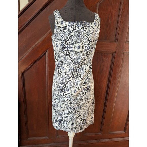 Jones New York Signature Stretch Square Neck Dress Size 10 Navy & White - Picture 3 of 9